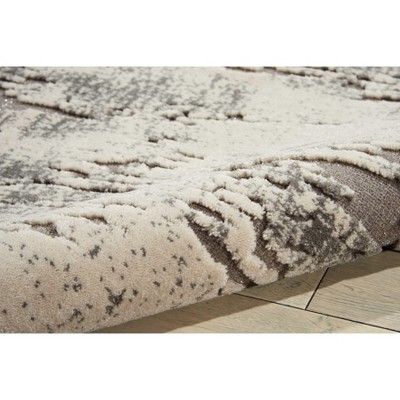 Ivory and Grey Abstract Rectangular Synthetic Rug