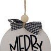 Northlight Wooden "Merry Christmas" Disc Ornament with Plaid Bow - 4" - White and Black - 3 of 4