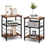 Costway 2 PCS 3-Tier Side End Table with Adjustable Mesh Shelf Narrow Nightstand