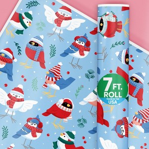 Big Dot of Happiness Winter Birds Wrapping Paper, Winter Holiday Party Gift Wrap Roll, Funny Christmas Birds Gift Paper, 24 in x 7 feet, 1 Roll - 1 of 4