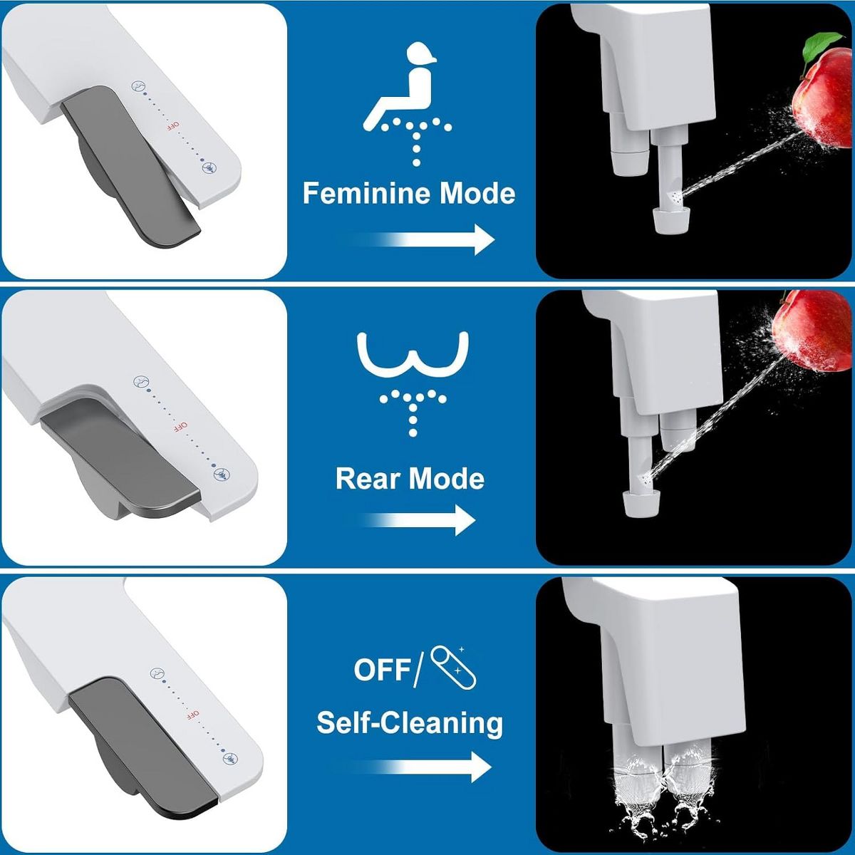 Ultra-Slim Bidet Attachment for Toilet, Non-Electric Cold Water Sprayer, Adjustable Pressure Dual Nozzle for Front/Rear Wash, Bathroom, White/Gray - thumbnail 2