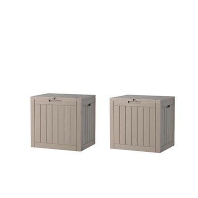VisioGear Deck Boxes, 2-Piece 30 Gal Outdoor Storage Deck Box, Small Patio Storage Bin for Garden Tools, Brown, 22.09"*17.09"*20.87"