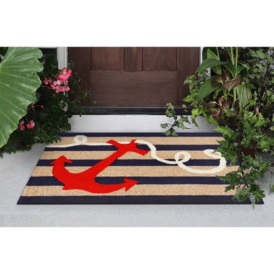 Nautical Anchor Navy and Cream Outdoor Accent Rug 24"x36"