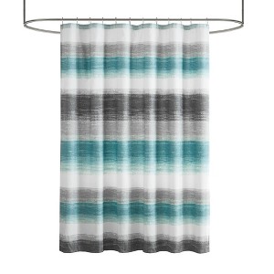 Vynxaria Aqua Gray Stripe Print Shower Curtain 72x72 Inch - 1 of 4