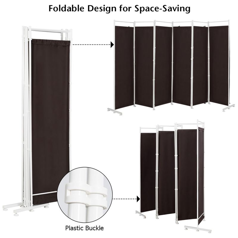Costway 6-Panel Room Divider Folding Privacy Screen w/Steel Frame Decoration Brown\Black, 5 of 11