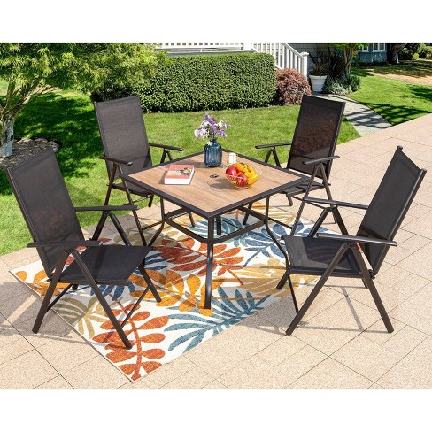 5pc Patio Set With Square Faux Wood Top Table Reclining Sling