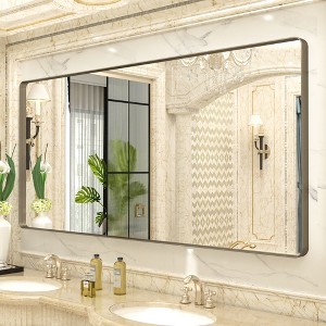 Apmir 72 in. W x 36 in. H Rectangular Aluminum Alloy Framed and Tempered Glass Wall Mirror in Brushed Bronze - 1 of 4