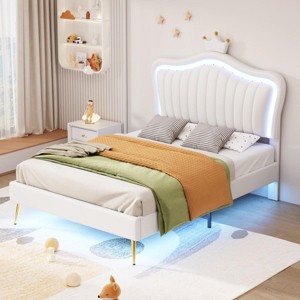 Streamdale LED Light Twin Bed, Modern Princess Crown Headboard - 1 of 4