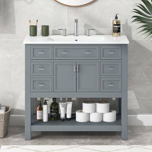 Okak Modern Freestanding Bathroom Vanity with Sink Combo,Solid Wood Bathroom Storage Cabinet with 4/6 Drawers & Bottom Shelf - 1 of 4