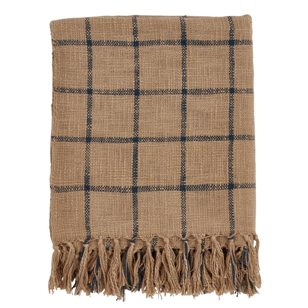 Photos - Duvet 50"x60" Checkered Throw Blanket Brown - Saro Lifestyle
