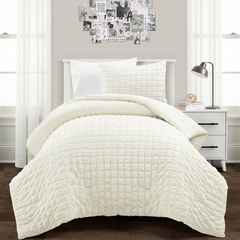 3pc Crinkle Textured Dobby Comforter & Sham Set - Lush Décor, 4 of 13