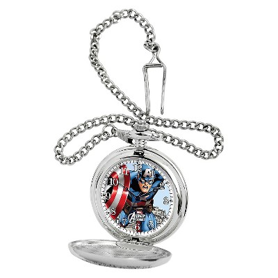 Men's Marvel Captain America Silver Pocket Watch - Silver