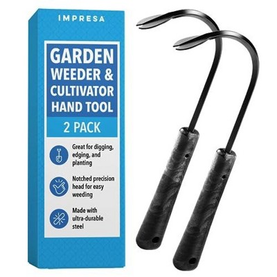 Impresa [2 Pack] Garden Weeder Tool w/ Notched Tip - Cultivator Garden Tool - 15" Handle Weed Puller Tool