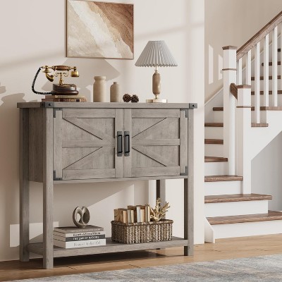 31.5'' Farmhouse Console Table, 2 Doors Entryway Sofa Table with Open Storage Shelf, Modern Hallway Table Buffet Sideboard for Kitchen Living Room