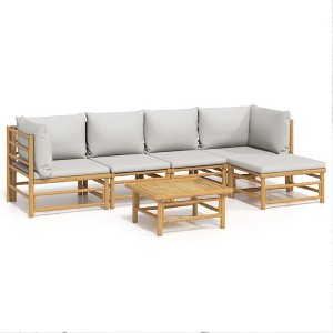 vidaXL 6-Piece Patio Lounge Set with Cushions - Flexible Bamboo Outdoor Furniture Set - Comfortable Seating with Sturdy Table - Light Gray - 1 of 4