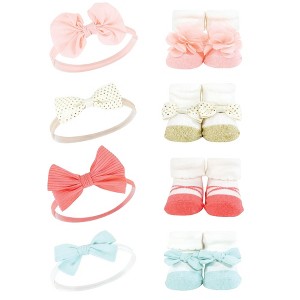 Hudson Baby Infant Girl Headband and Socks Giftset, Coral Gold 8-Piece, One Size - 1 of 4