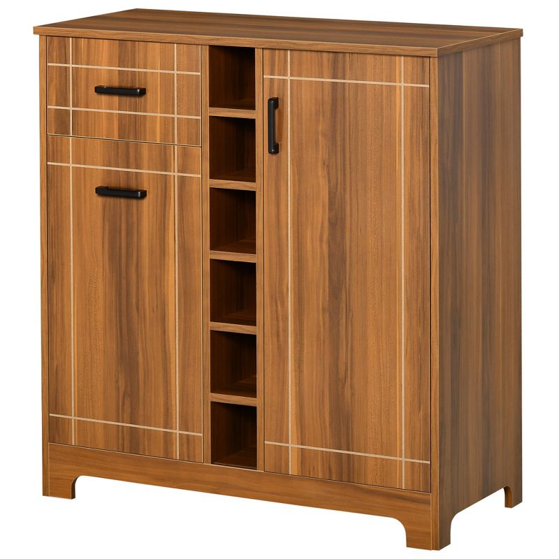 HOMCOM Retro Wine Cabinet for 6 Bottles, Wine Rack Sideboard Serving Bar with Glass Holders and 1 Drawer, Brown, 4 of 7