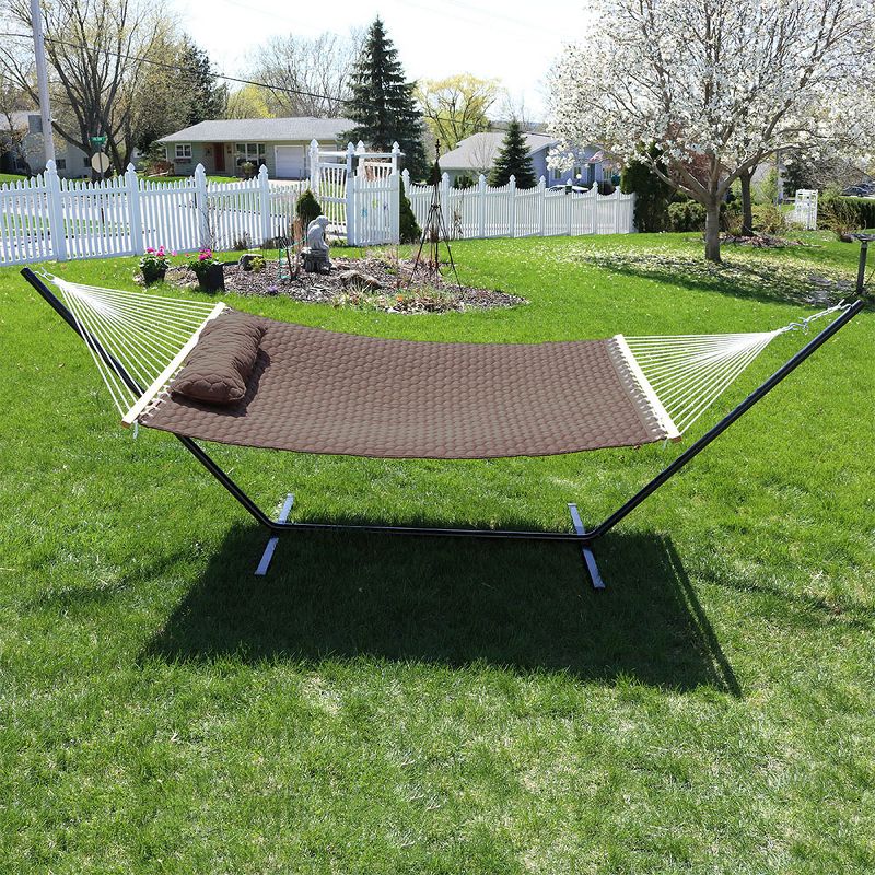 Sunnydaze 2-Person Quilted Double Hammock with Spreader Bars with Freestanding Stand - 400 lb Weight Capacity/12' Stand, 3 of 12