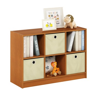 Modern Black Wood 6-Cube Storage Organizer with Bins