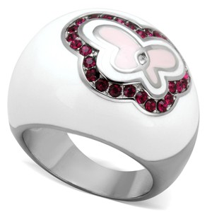 Slickblue White Steel Ring for Women, Butterfly Centerpiece, Ruby-Tone Synthetic Crystals, Smooth Finish, Size 5-10 - 1 of 4