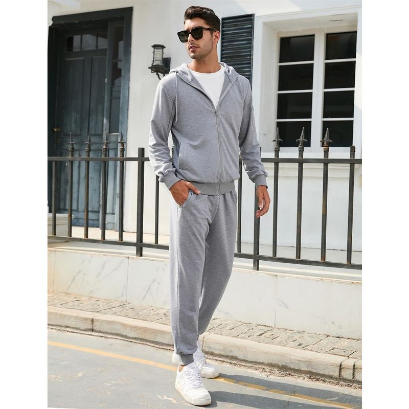 Men's Tracksuits 2 Piece Hooded Athletic Sweatsuit Zip Jogging Sportsuits, 3 of 7