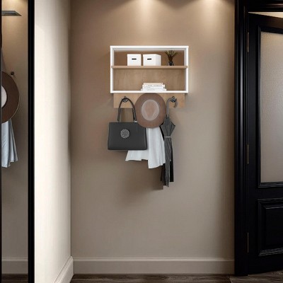 INFURNIC Decorative Wall Shelf Wall Shelf with Hooks and Open Storage Space Saving Design for Entryway Living Room, Multicolored, 9.6"*23.6"*18.8"