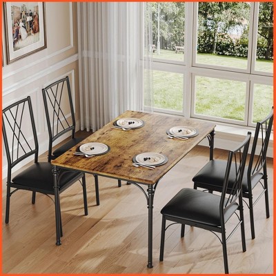 Dining Table Set for 4, Kitchen Table and Chairs for 4 with Upholstered Chairs, 5 Piece Rectangular Kitchen Table Set