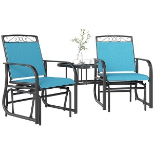 Outdoor Glider Chairs with Coffee Table, Patio 2-Seat Rocking Chair Swing with Breathable Sling for Backyard - 1 of 4