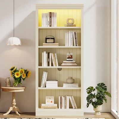 83.4 Inch Tall Bookshelf with Light Strip, Adjustable 5-Tier Storage Organizer for Home Office or Living Room-Maison Boucle