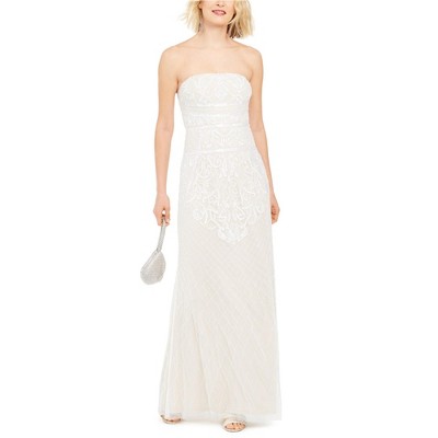 Adrianna Papell Womens Beaded Strapless Gown Dress