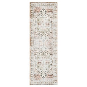 2'x10' Washable Floral Living Room Rugs, Distressed Chenille Non Slip Bedroom Carpet, Retro Accent Large Throw Rugs for Dining Room, Light Taupe - 1 of 4