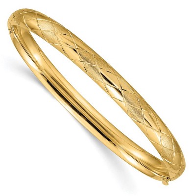 Black Bow Jewelry 6.5mm 14k Yellow Gold Diamond Cut & Satin Hinged Bangle Bracelet