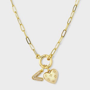 14K Gold Dipped Cubic Zirconia Puffy Heart Charm V Initial Necklace - A New Day™ Gold - 1 of 4