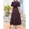Coolmee Women's Boho Floral Dresse V Neck Short Sleeve  Pleated Waist Summer Casual Elegant Maxi Dresses - 4 of 4