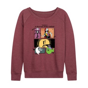 Women's - Disney - The Nightmare Before Christmas Lightweight French Terry Wide Neck Long Sleeve Shirt - 1 of 4