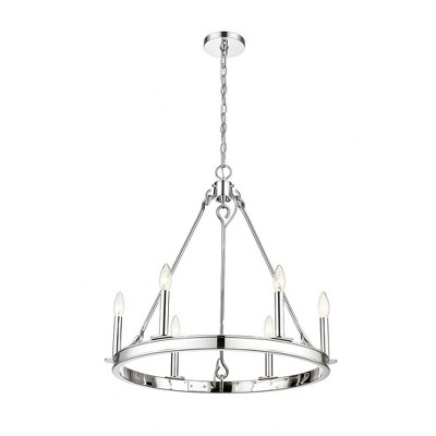 Polished Nickel 6-Light Candle Chandelier with Round Frame