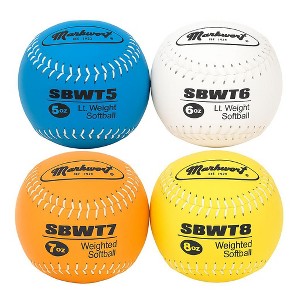 Markwort 12" Weighted Training Softball Set – Set of 4 Balls (5 oz, 6 oz, 7 oz, 8 oz) – Leather Cover - 1 of 3
