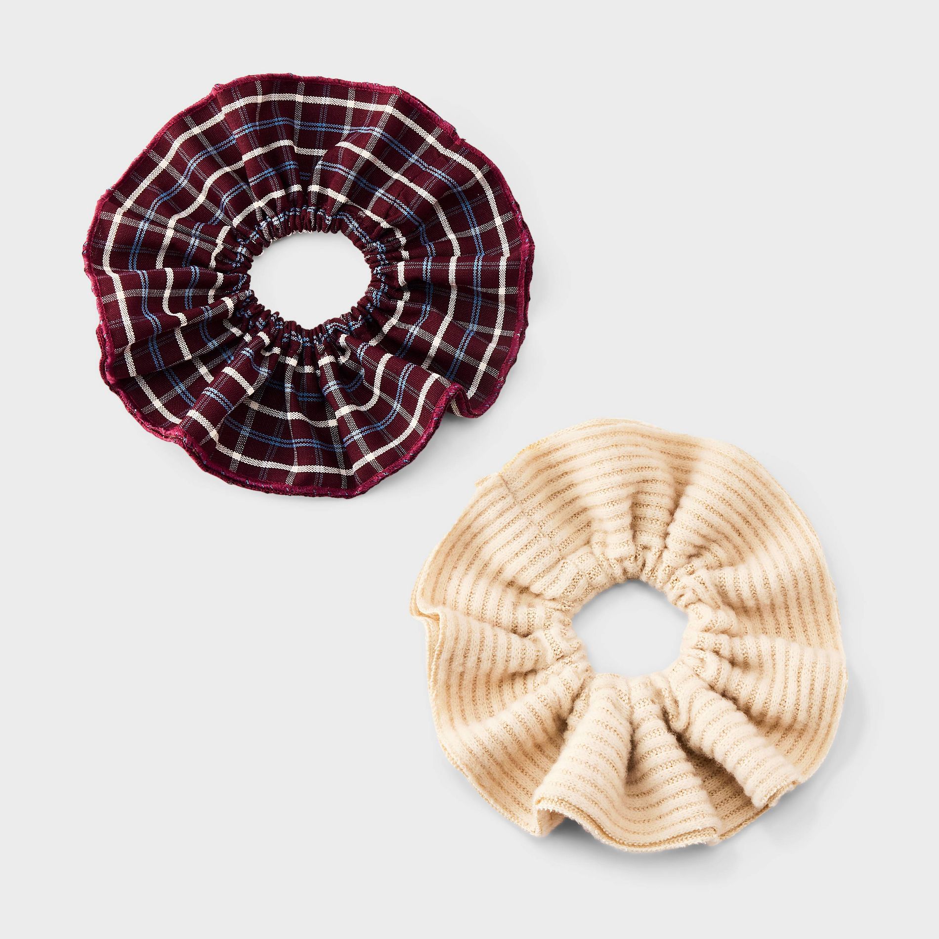 Girls' Ribbed and Gingham Hair Twister Set 2pc - art class™ Red Plaid and Cream