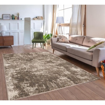 Beige Abstract Synthetic 2' x 7' Area Rug