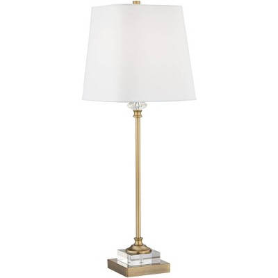 Regency Hill Modern Buffet Table Lamp with USB Charging Port Brass Gold Metal White Fabric Shade for Living Room House Home Dining