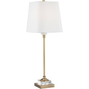 Regency Hill Julia 29 1/2" Tall Skinny Buffet Traditional End Table Lamp USB Dimmer Gold Finish Crystal Single White Shade Living Room Charging - 1 of 4