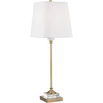 Regency Hill Julia Traditional Buffet Table Lamp 29 1/2" Tall Gold Crystal White Fabric Tapered Square Shade for Living Room Dining House Entryway