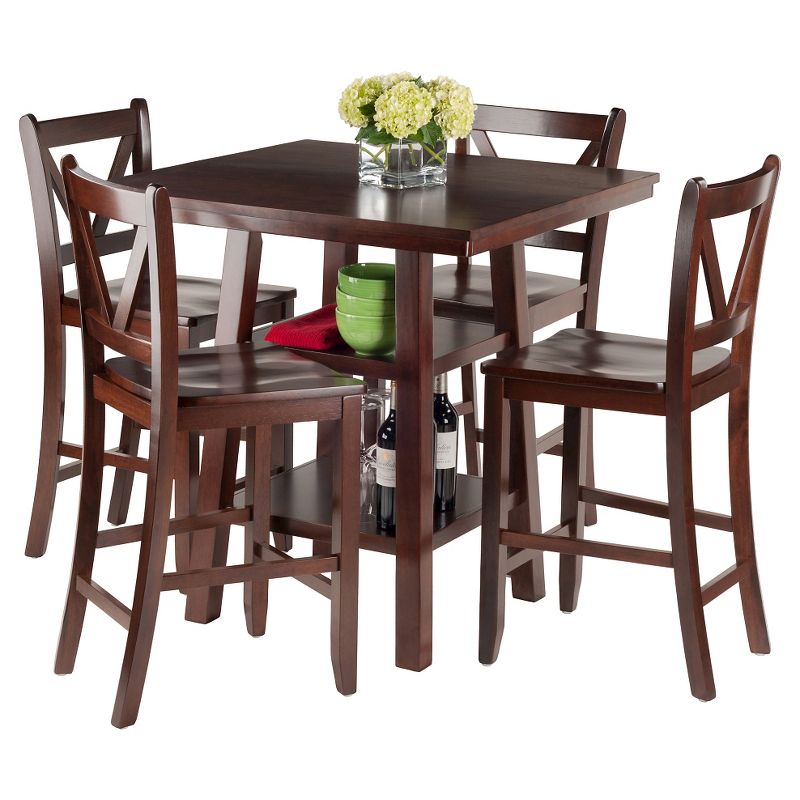 5pc Orlando 2 Shelves Counter Height Dining Set Wood/Walnut- Winsome, 3 of 5