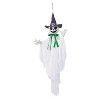 Morris Costumes 39 1/4" Animated Hanging Smiling Ghost with Witch Hat & Green Bow Halloween Decoration - 2 of 2