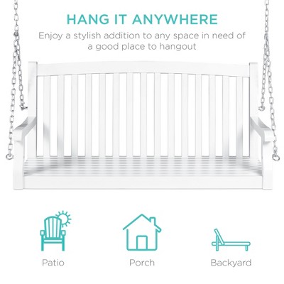 White Acacia Wood Outdoor Porch Swing with Steel Chains