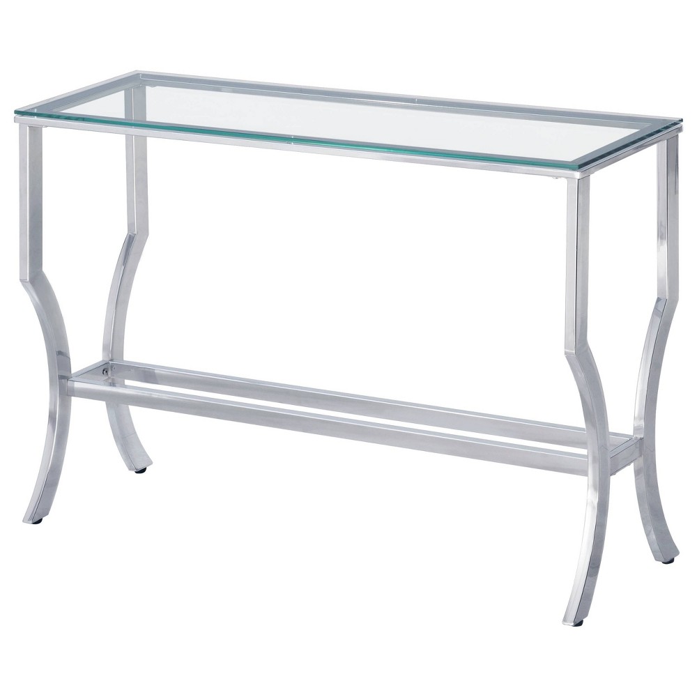 Photos - Coffee Table Saide Console Sofa Table with Glass Top Chrome - Coaster