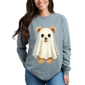 Watercolor Ghost Bear - Womens Garment Dyed Long Sleeve - 1 of 3