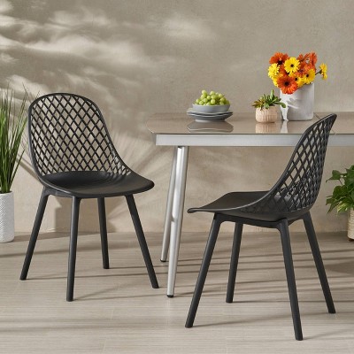 Black Diamond Mesh Outdoor Dining Chairs Set of 2