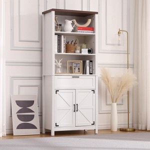 72" Tall Bookshelf with Drawer, 2 Adjustable Shelves, 3-Tier Open Shelves, Large Bookcase with Door, Farmhouse Storage Cabinet for Office, Home - 1 of 4