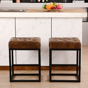 24" Leather Upholstered Counter Stools - 1 of 4
